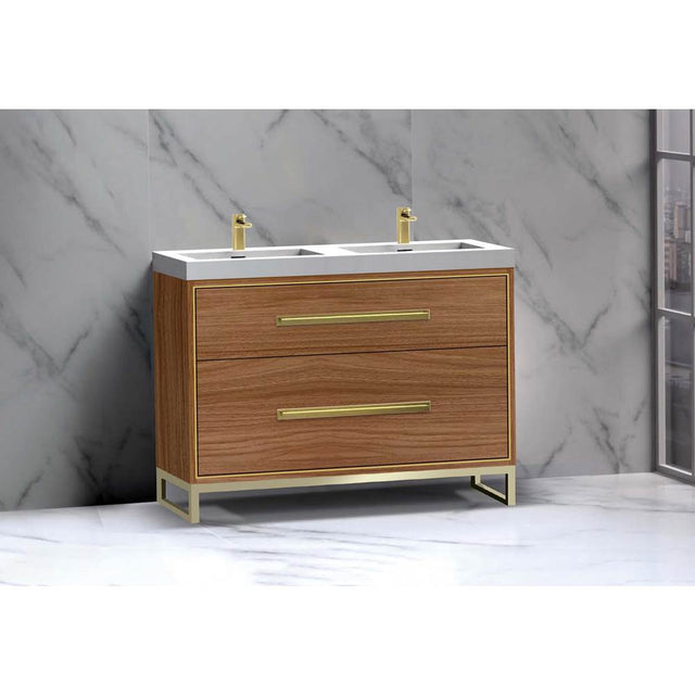 Madeli - Madeli Pinnacle 48D'' Free standing Vanity Cabinet in Natural Walnut/HW: Brushed Nickel(BN) - Natural Walnut With Brushed Nickel