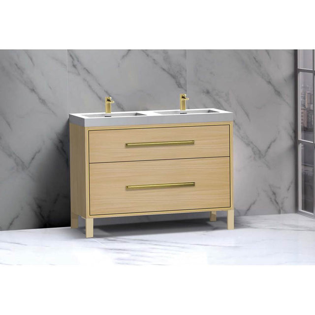 Madeli - Madeli Pinnacle 48D'' Free standing Vanity Cabinet in Natural Oak/HW: Polished Chrome(PC) - Natural Oak With Polished Chrome