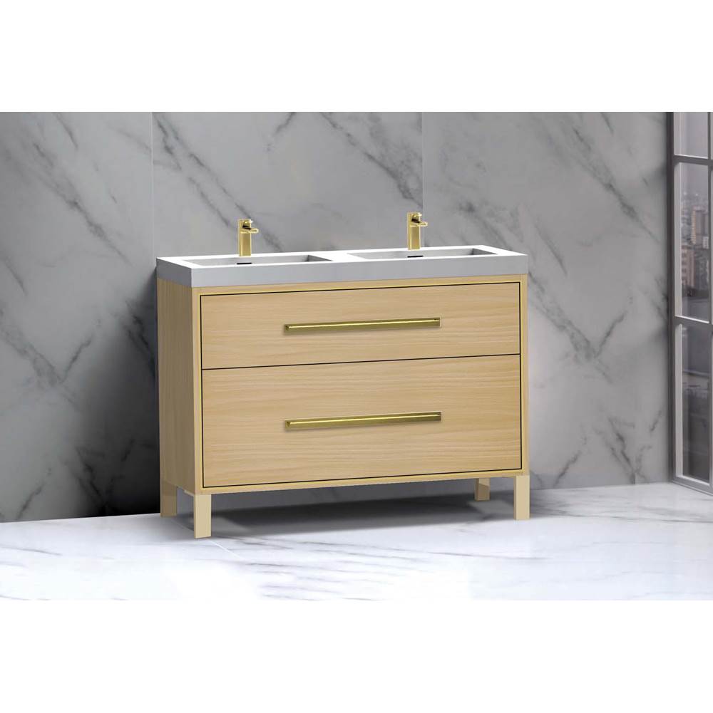 Madeli - Madeli Pinnacle 48D'' Free standing Vanity Cabinet in Natural Oak/HW: Satin Brass(SB) - Natural Oak With Satin Brass