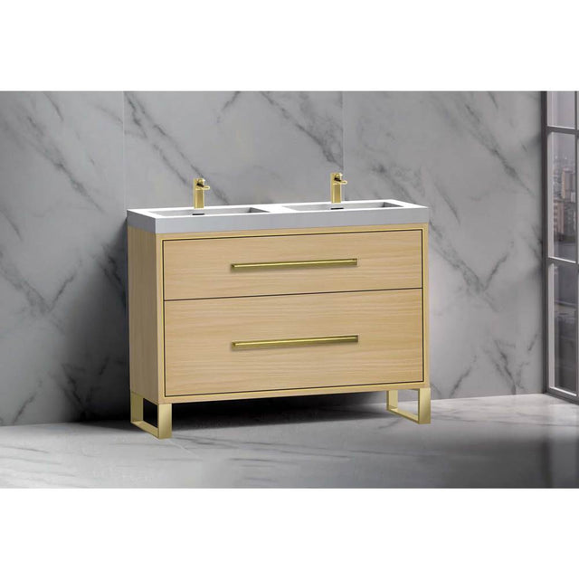 Madeli - Madeli Pinnacle 48D'' Free standing Vanity Cabinet in Natural Oak/HW: Brushed Nickel(BN) - Natural Oak With Brushed Nickel