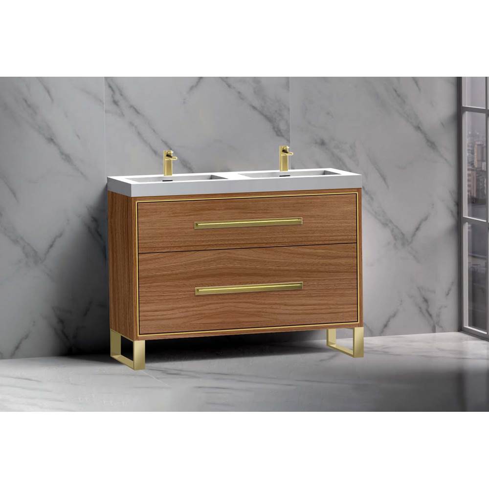 Madeli - Madeli Pinnacle 48D'' Free standing Vanity Cabinet in Natural Walnut/HW: Matte Black(MB) - Natural Walnut With Matte Black