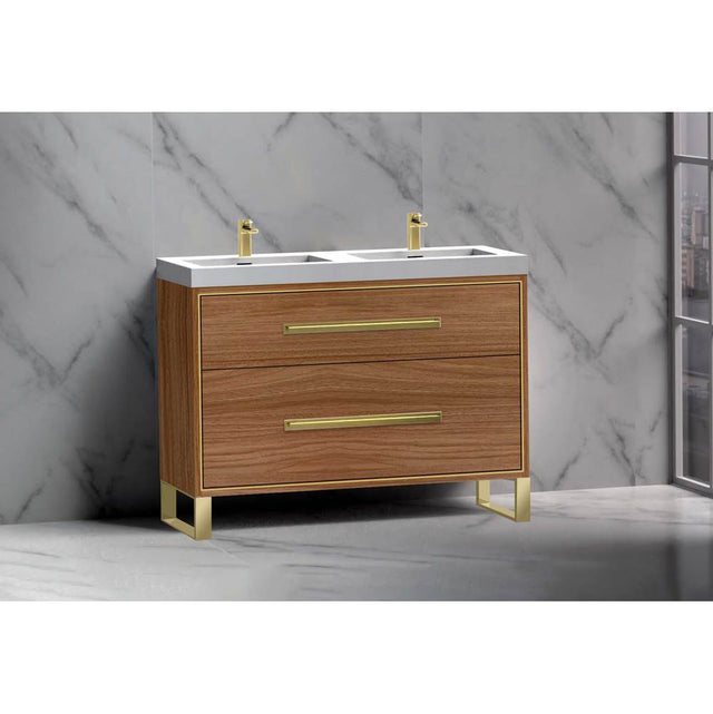 Madeli - Madeli Pinnacle 48D'' Free standing Vanity Cabinet in Natural Walnut/HW: Matte Black(MB) - Natural Walnut With Matte Black