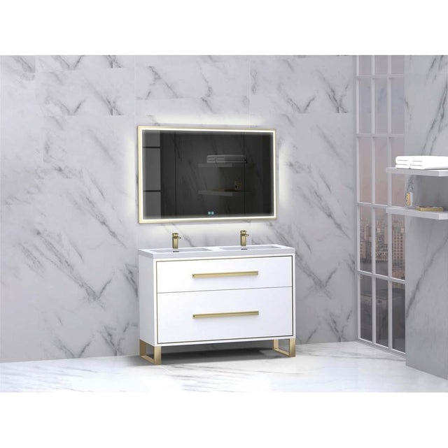 Madeli - Madeli Pinnacle 48D'' Free standing Vanity Cabinet in White/HW: Matte Black(MB) - White With Matte Black