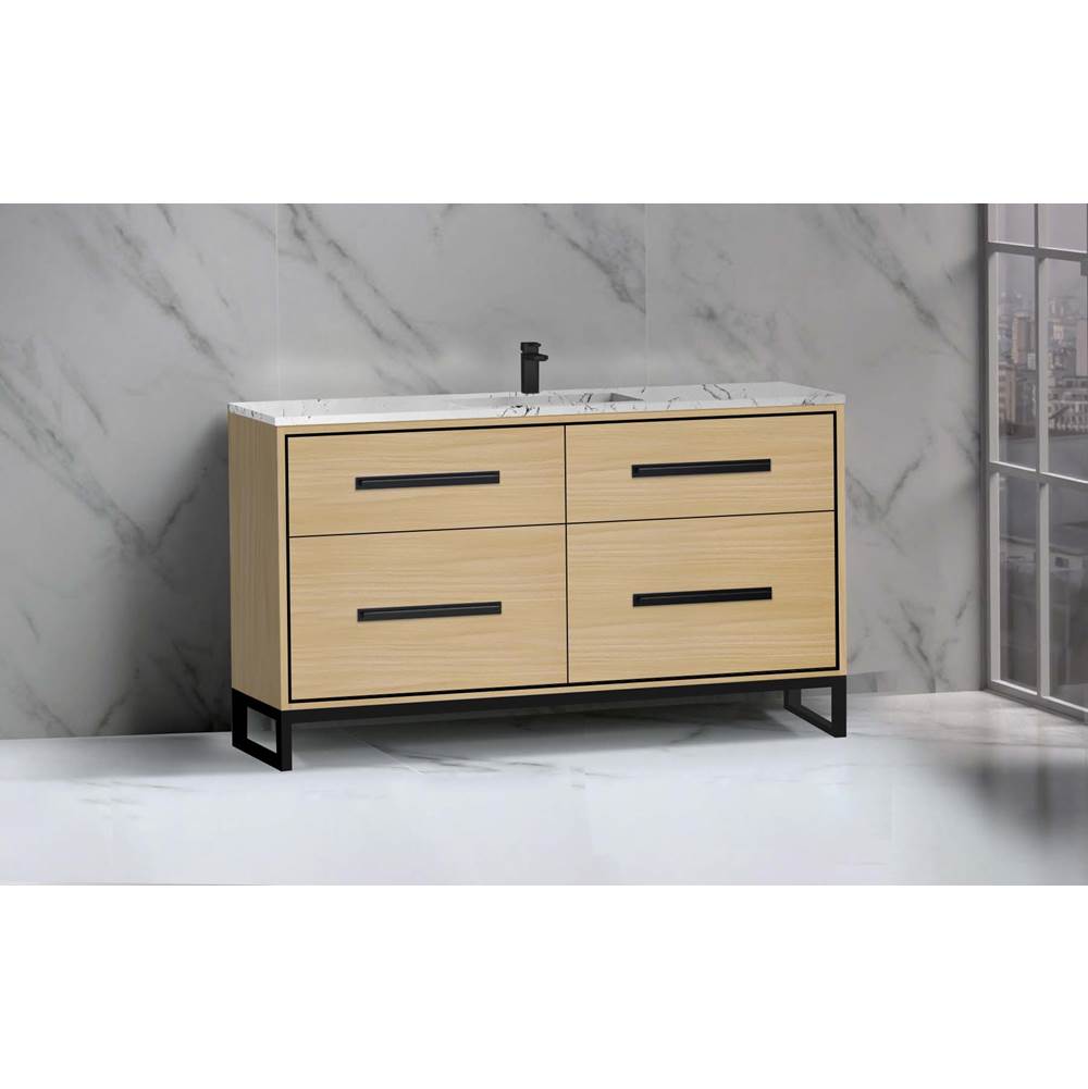 Madeli - Madeli Pinnacle 60C'' Free standing Vanity Cabinet in Natural Oak/HW: Matte Black(MB) - Natural Oak With Matte Black