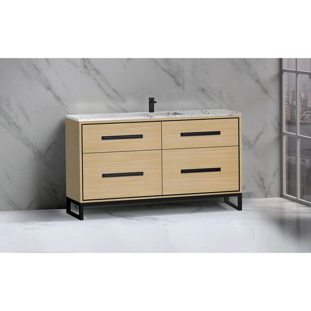 Madeli - Madeli Pinnacle 60C'' Free standing Vanity Cabinet in Natural Oak/HW: Polished Chrome(PC) - Natural Oak With Polished Chrome