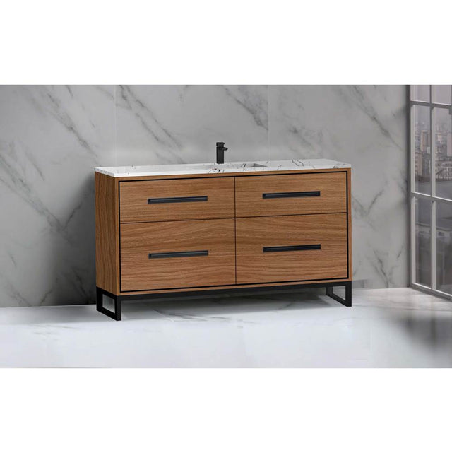 Madeli - Madeli Pinnacle 60C'' Free standing Vanity Cabinet in Natural Walnut/HW: Polished Chrome(PC) - Natural Walnut With Polished Chrome
