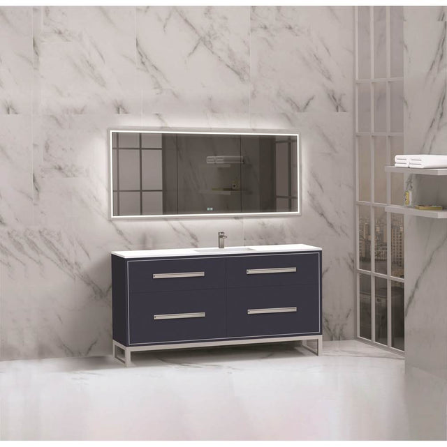 Madeli - Madeli Pinnacle 60C'' Free standing Vanity Cabinet in Sapphire/HW: Brushed Nickel(BN) - Sapphire With Brushed Nickel