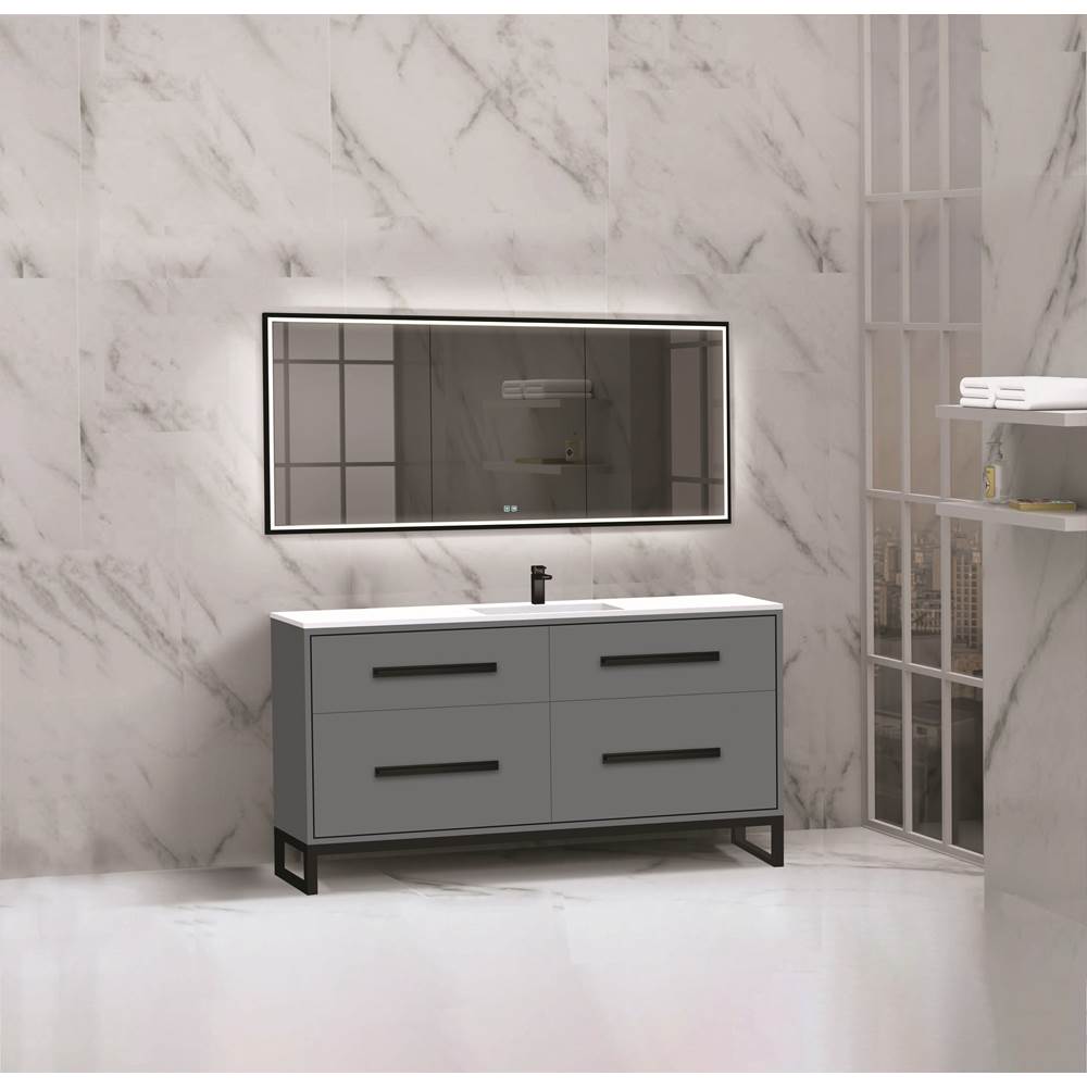 Madeli - Madeli Pinnacle 60C'' Free standing Vanity Cabinet in Studio Grey/HW: Polished Nickel(PN) - Studio Gray With Polished Nickel