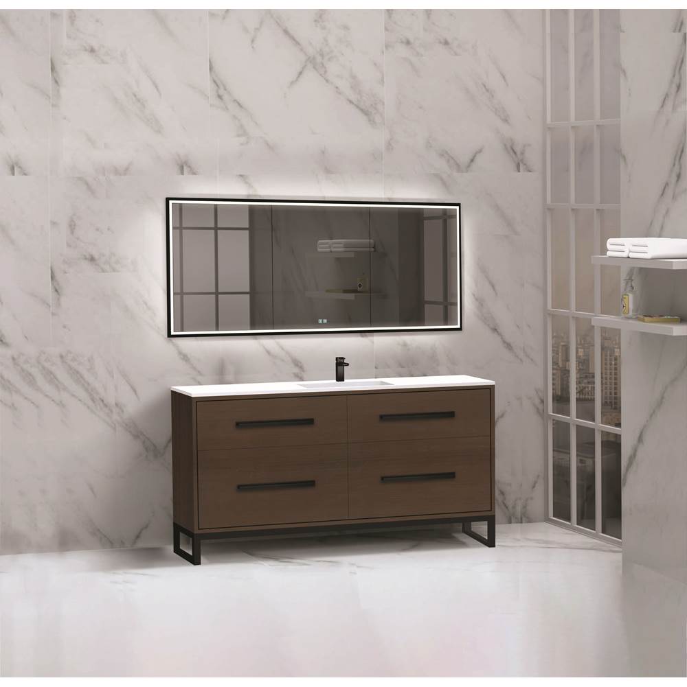 Madeli - Madeli Pinnacle 60C'' Free standing Vanity Cabinet in Walnut/HW: Brushed Nickel(BN) - Walnut With Brushed Nickel
