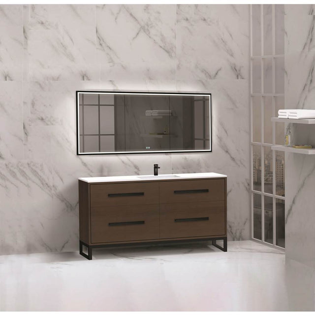 Madeli - Madeli Pinnacle 60C'' Free standing Vanity Cabinet in Walnut/HW: Polished Nickel(PN) - Walnut With Polished Nickel
