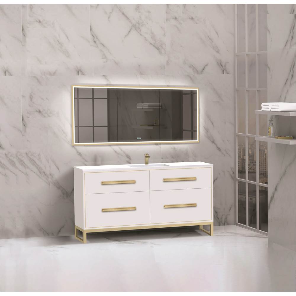 Madeli - Madeli Pinnacle 60C'' Free standing Vanity Cabinet in White/HW: Polished Nickel(PN) - White With Polished Nickel
