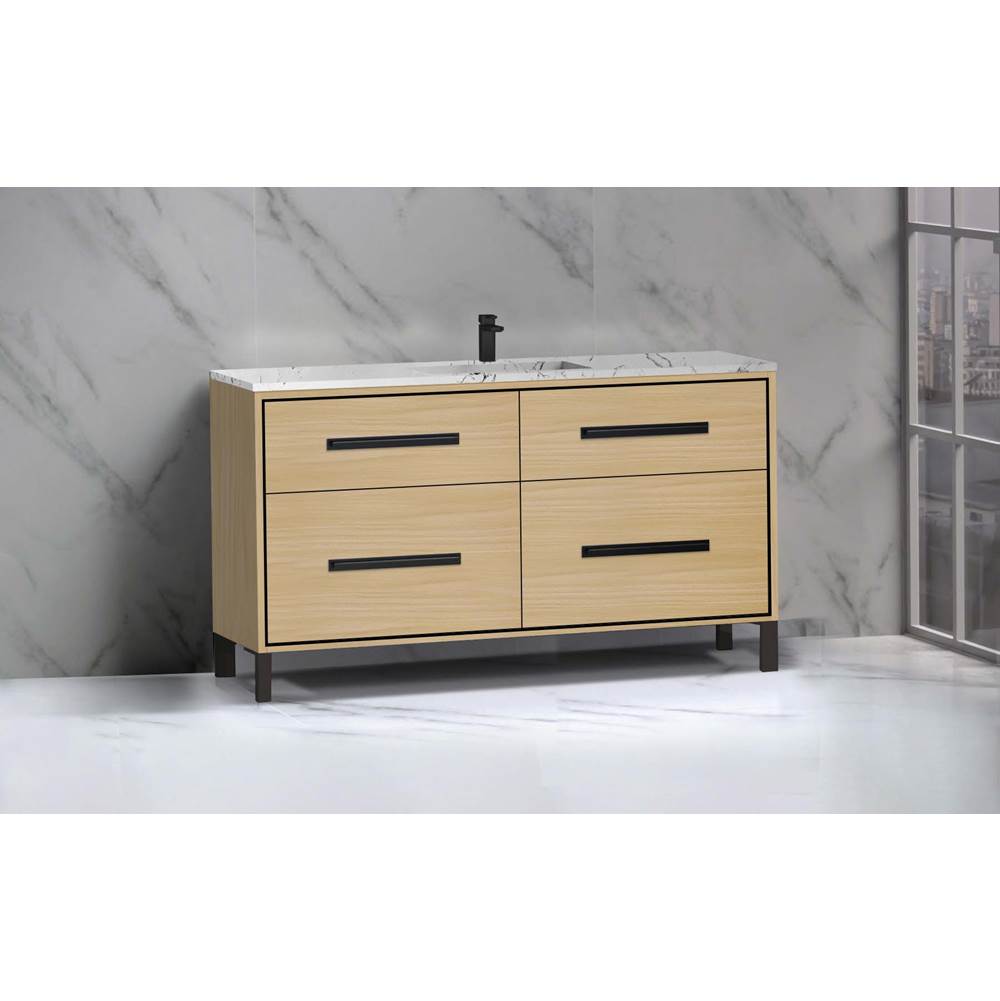 Madeli - Madeli Pinnacle 60C'' Free standing Vanity Cabinet in Natural Oak/HW: Matte Black(MB) - Natural Oak With Matte Black