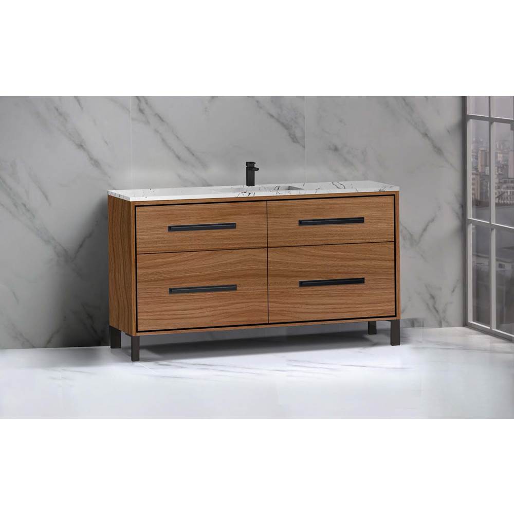 Madeli - Madeli Pinnacle 60C'' Free standing Vanity Cabinet in Natural Walnut/HW: Brushed Nickel(BN) - Natural Walnut With Brushed Nickel