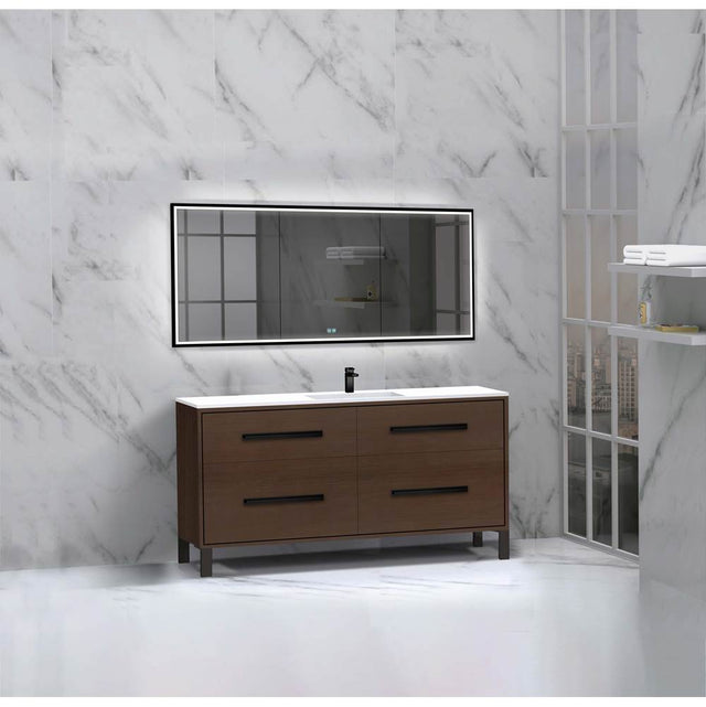 Madeli - Madeli Pinnacle 60C'' Free standing Vanity Cabinet in Walnut/HW: Brushed Nickel(BN) - Walnut With Brushed Nickel