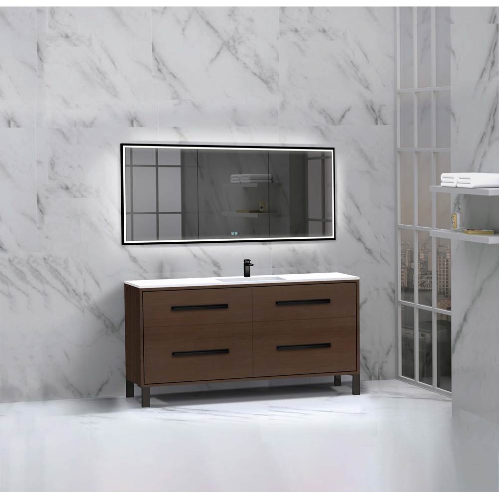 Madeli - Madeli Pinnacle 60C'' Free standing Vanity Cabinet in Walnut/HW: Polished Nickel(PN) - Walnut With Polished Nickel