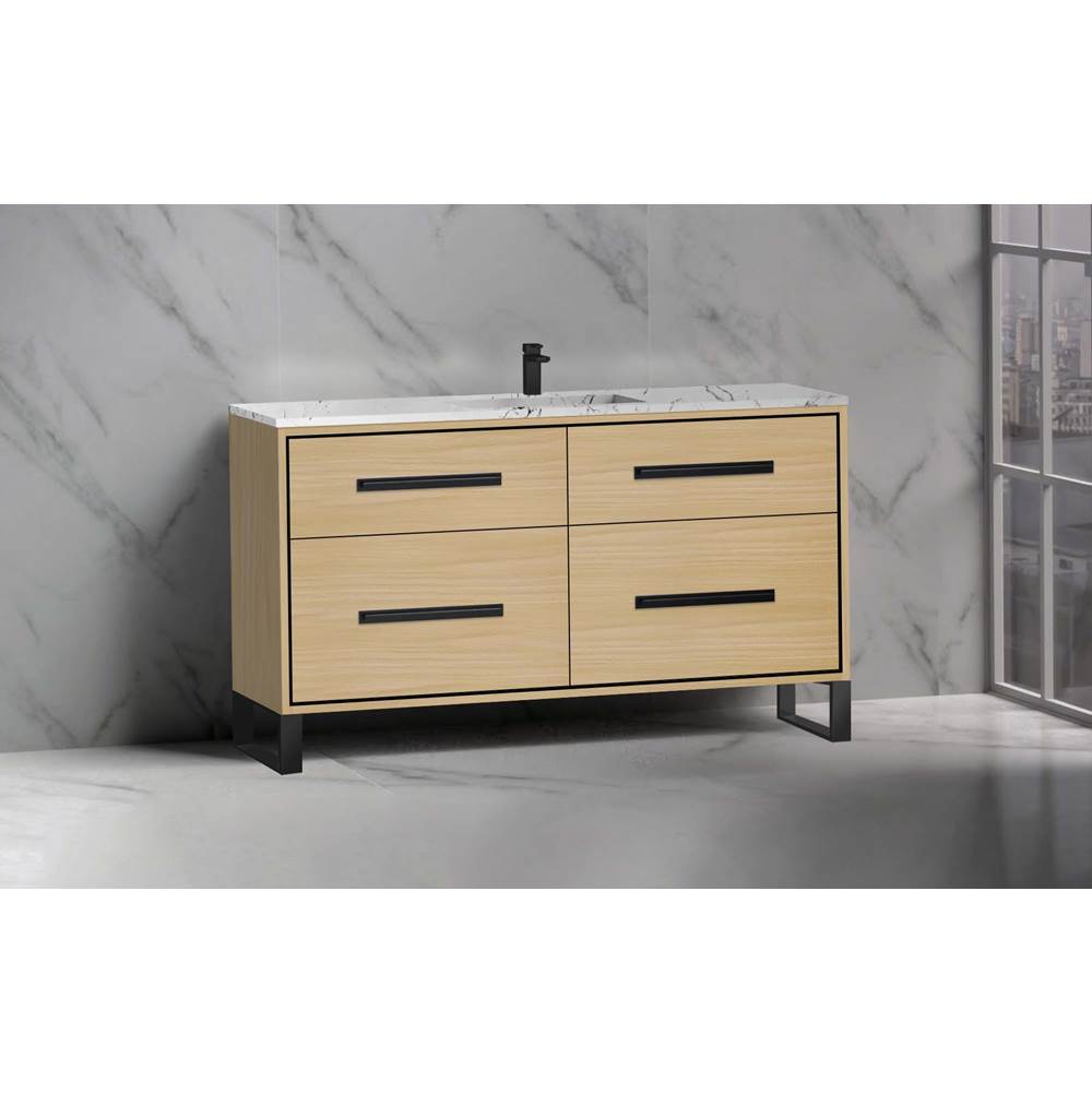 Madeli - Madeli Pinnacle 60C'' Free standing Vanity Cabinet in Natural Oak/HW: Matte Black(MB) - Natural Oak With Matte Black