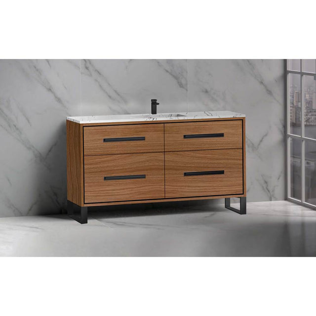 Madeli - Madeli Pinnacle 60C'' Free standing Vanity Cabinet in Natural Walnut/HW: Matte Black(MB) - Natural Walnut With Matte Black