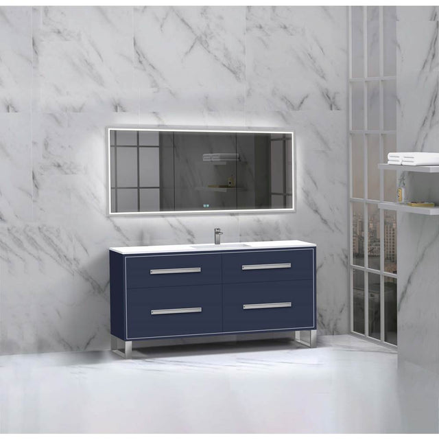 Madeli - Madeli Pinnacle 60C'' Free standing Vanity Cabinet in Sapphire/HW: Brushed Nickel(BN) - Sapphire With Brushed Nickel