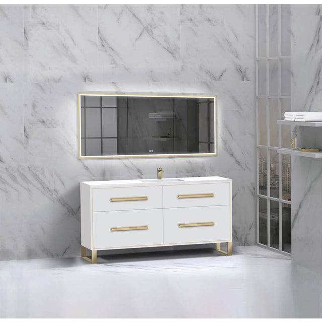 Madeli - Madeli Pinnacle 60C'' Free standing Vanity Cabinet in White/HW: Polished Chrome(PC) - White With Polished Chrome