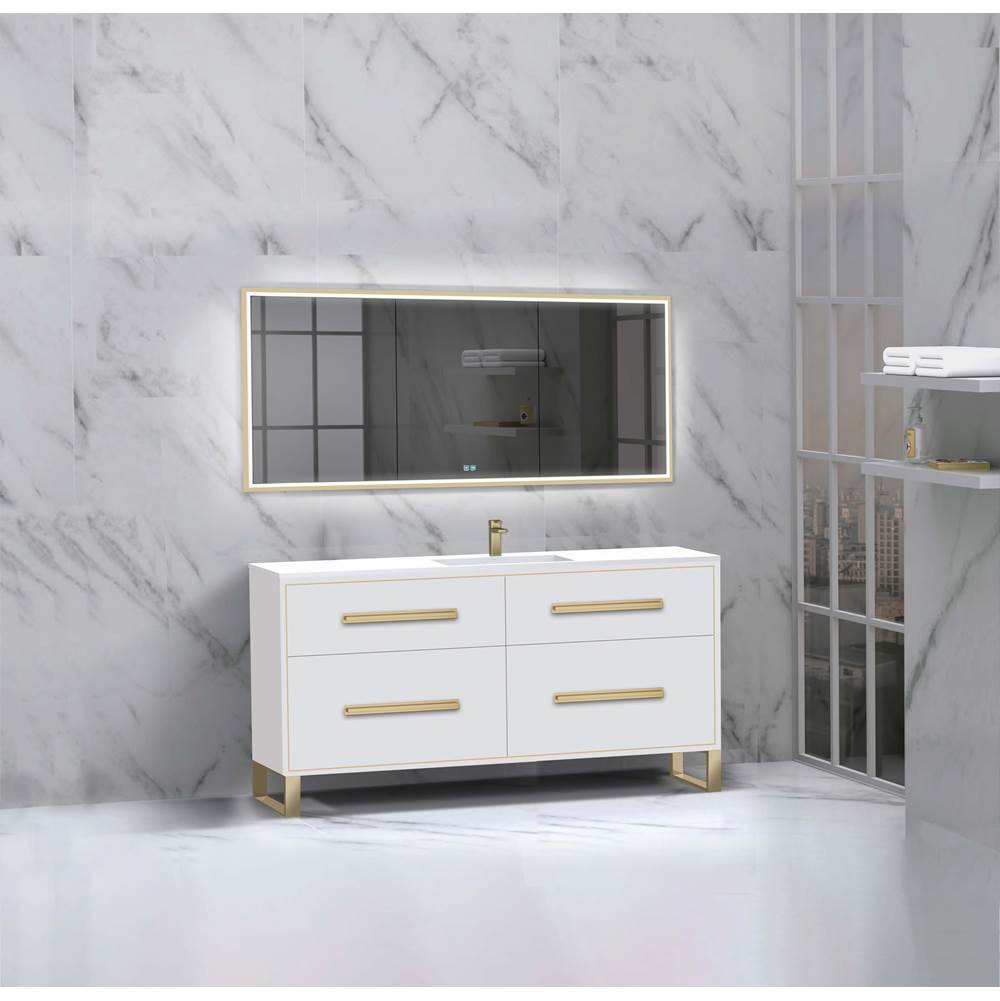 Madeli - Madeli Pinnacle 60C'' Free standing Vanity Cabinet in White/HW: Satin Brass(SB) - White With Satin Brass