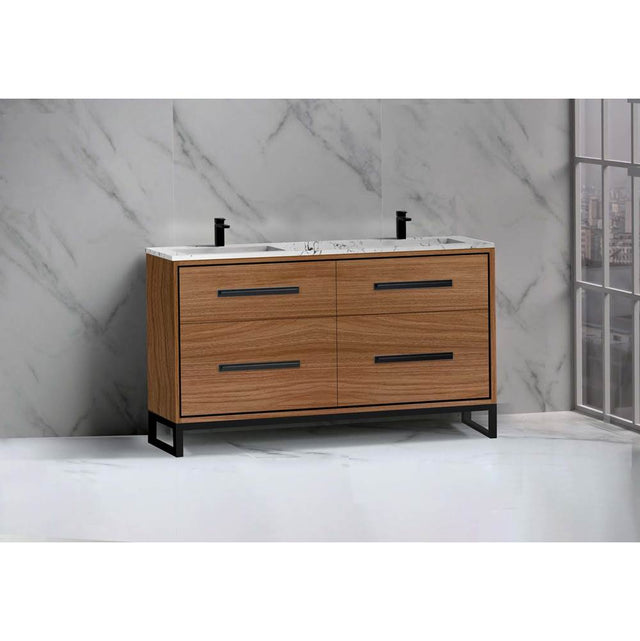 Madeli - Madeli Pinnacle 60D'' Free standing Vanity Cabinet in Natural Walnut/HW: Satin Brass(SB) - Natural Walnut With Satin Brass