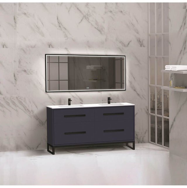 Madeli - Madeli Pinnacle 60D'' Free standing Vanity Cabinet in Sapphire/HW: Polished Nickel(PN) - Sapphire With Polished Nickel
