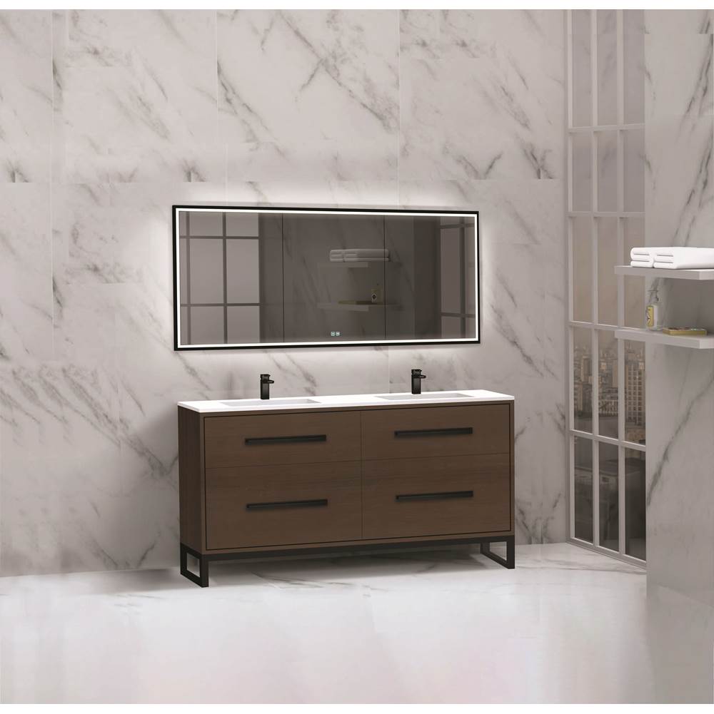 Madeli - Madeli Pinnacle 60D'' Free standing Vanity Cabinet in Walnut/HW: Matte Black(MB) - Walnut With Matte Black