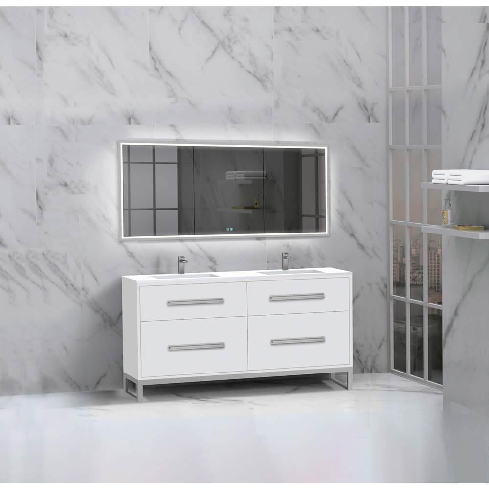 Madeli - Madeli Pinnacle 60D'' Free standing Vanity Cabinet in White/HW: Matte Black(MB) - White With Matte Black