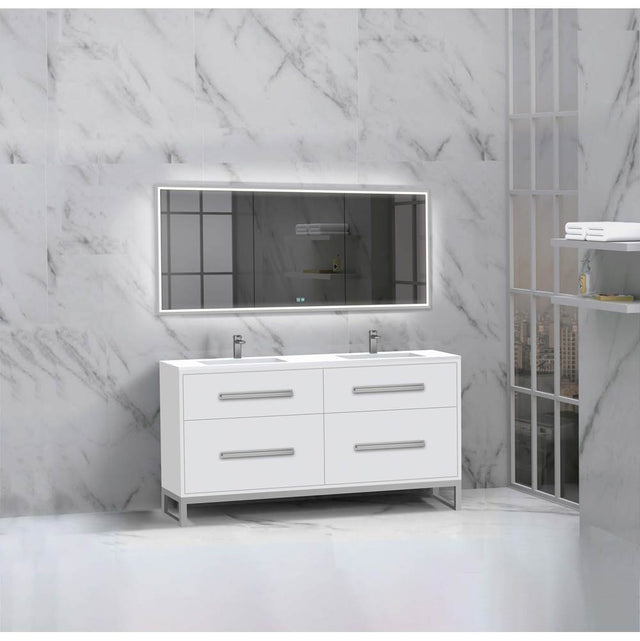 Madeli - Madeli Pinnacle 60D'' Free standing Vanity Cabinet in White/HW: Polished Chrome(PC) - White With Polished Chrome