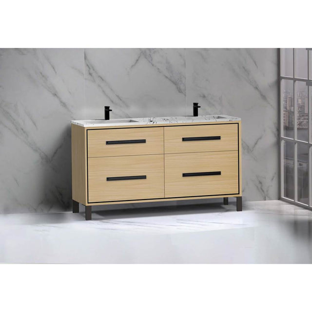 Madeli - Madeli Pinnacle 60D'' Free standing Vanity Cabinet in Natural Oak/HW: Polished Chrome(PC) - Natural Oak With Polished Chrome