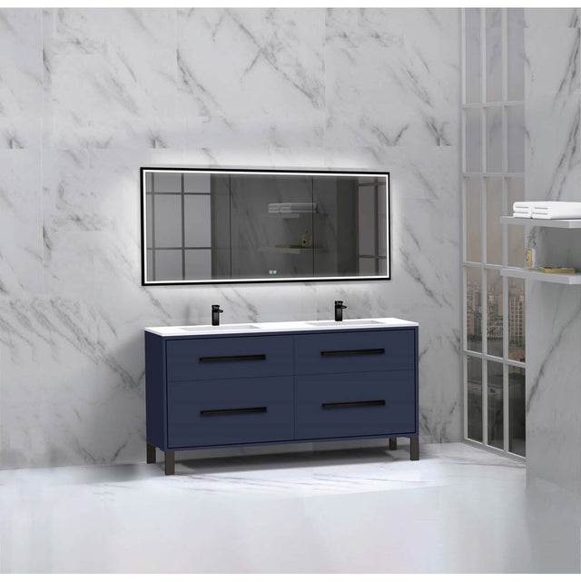 Madeli - Madeli Pinnacle 60D'' Free standing Vanity Cabinet in Sapphire/HW: Matte Black(MB) - Sapphire With Matte Black