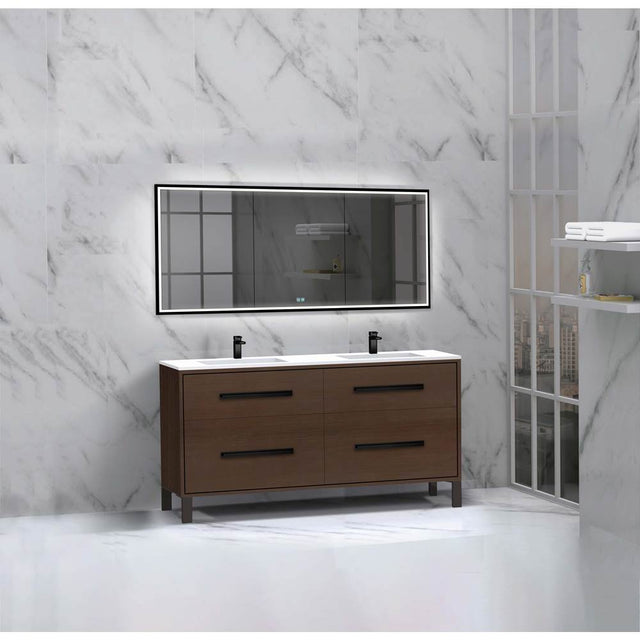 Madeli - Madeli Pinnacle 60D'' Free standing Vanity Cabinet in Walnut/HW: Brushed Nickel(BN) - Walnut With Brushed Nickel