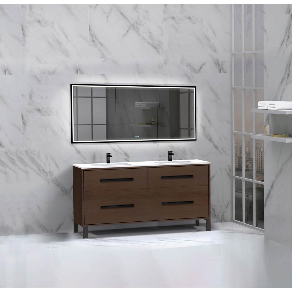 Madeli - Madeli Pinnacle 60D'' Free standing Vanity Cabinet in Walnut/HW: Polished Nickel(PN) - Walnut With Polished Nickel