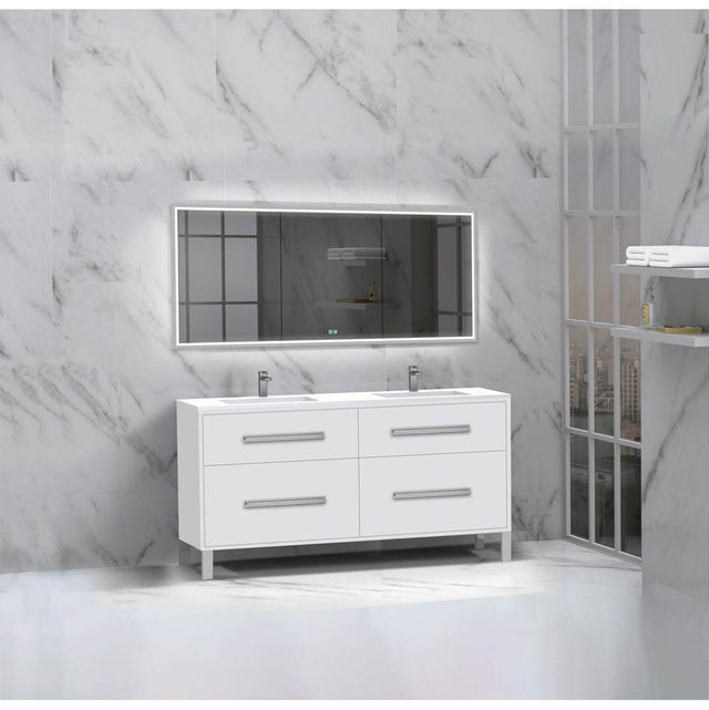 Madeli - Madeli Pinnacle 60D'' Free standing Vanity Cabinet in White/HW: Polished Chrome(PC) - White With Polished Chrome