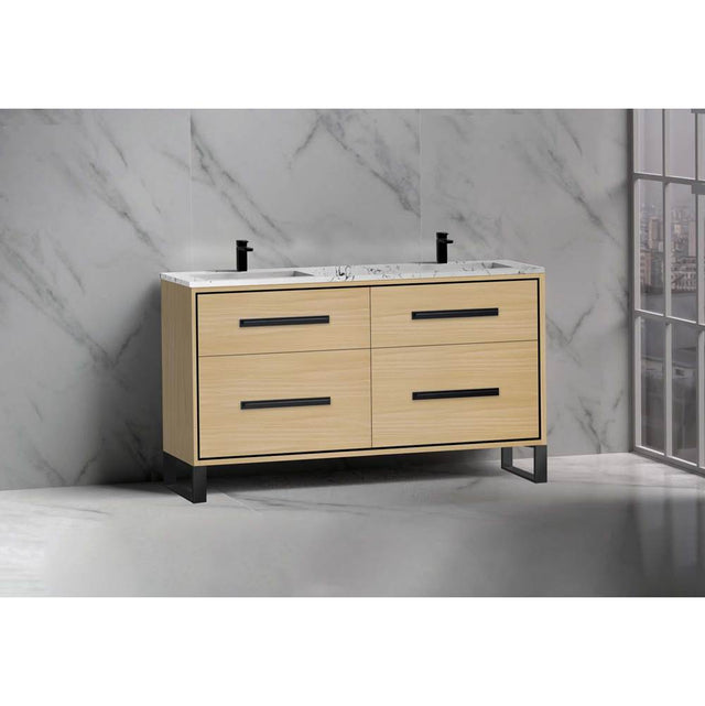 Madeli - Madeli Pinnacle 60D'' Free standing Vanity Cabinet in Natural Oak/HW: Polished Chrome(PC) - Natural Oak With Polished Chrome