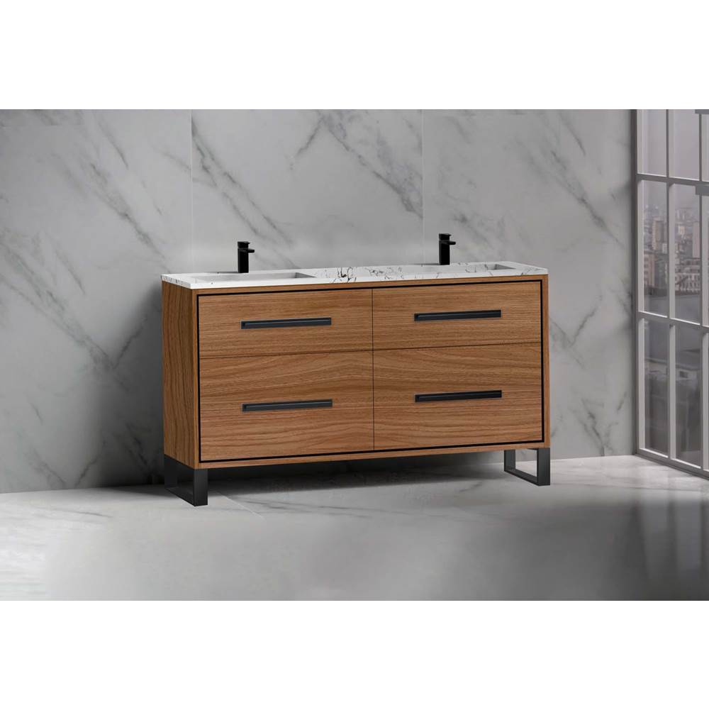 Madeli - Madeli Pinnacle 60D'' Free standing Vanity Cabinet in Natural Walnut/HW: Polished Nickel(PN) - Natural Walnut With Polished Nickel