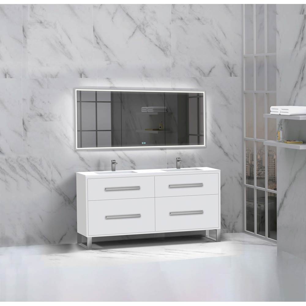 Madeli - Madeli Pinnacle 60D'' Free standing Vanity Cabinet in White/HW: Polished Nickel(PN) - White With Polished Nickel