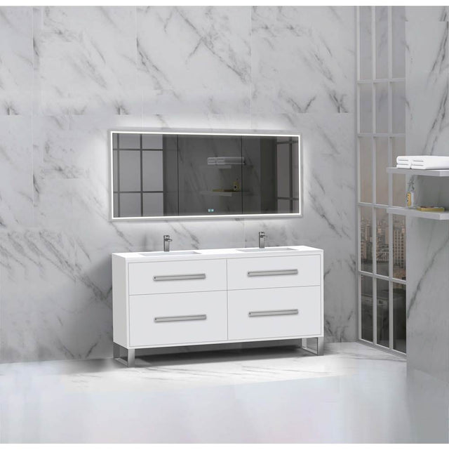 Madeli - Madeli Pinnacle 60D'' Free standing Vanity Cabinet in White/HW: Polished Nickel(PN) - White With Polished Nickel