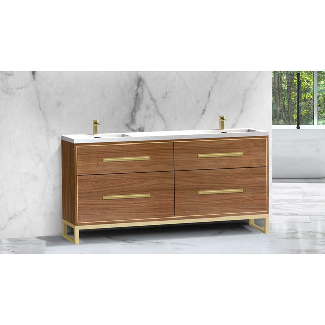 Madeli - Madeli Pinnacle 72'' Free standing Vanity Cabinet in Natural Walnut/HW: Brushed Nickel(BN) - Natural Walnut With Brushed Nickel