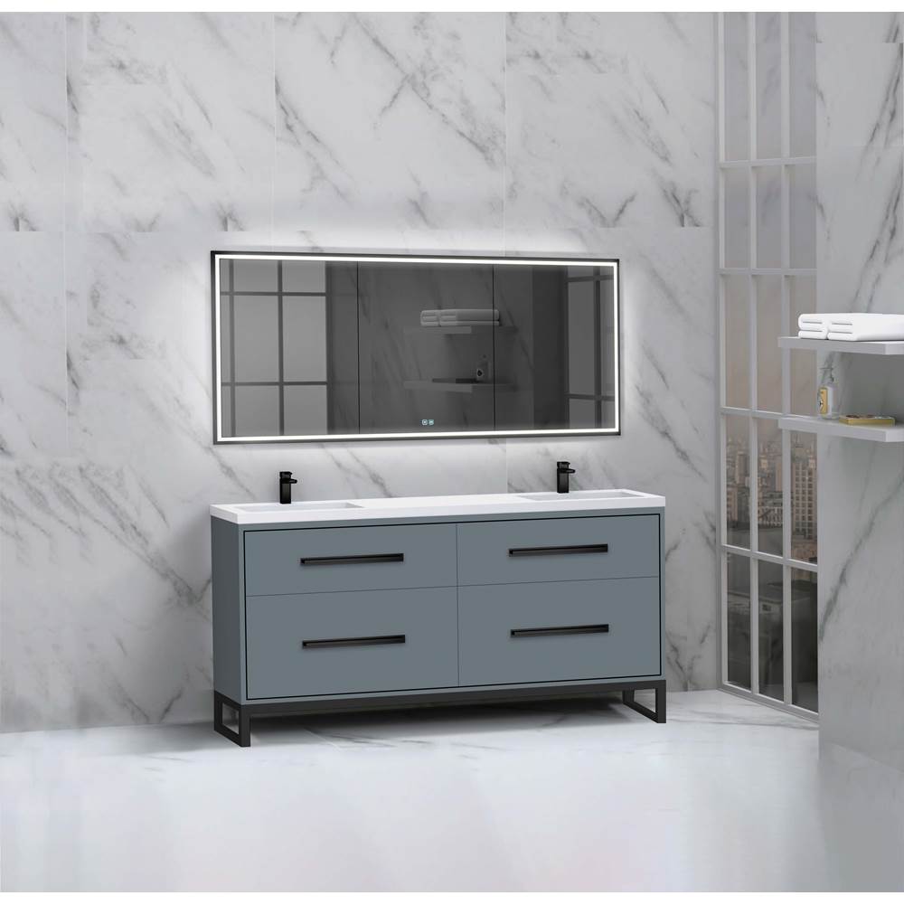 Madeli - Madeli Pinnacle 72'' Free standing Vanity Cabinet in Studio Grey/HW: Satin Brass(SB) - Studio Gray With Satin Brass