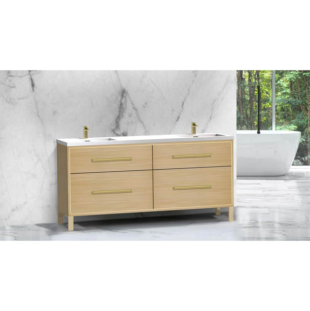 Madeli - Madeli Pinnacle 72'' Free standing Vanity Cabinet in Natural Oak/HW: Satin Brass(SB) - Natural Oak With Satin Brass