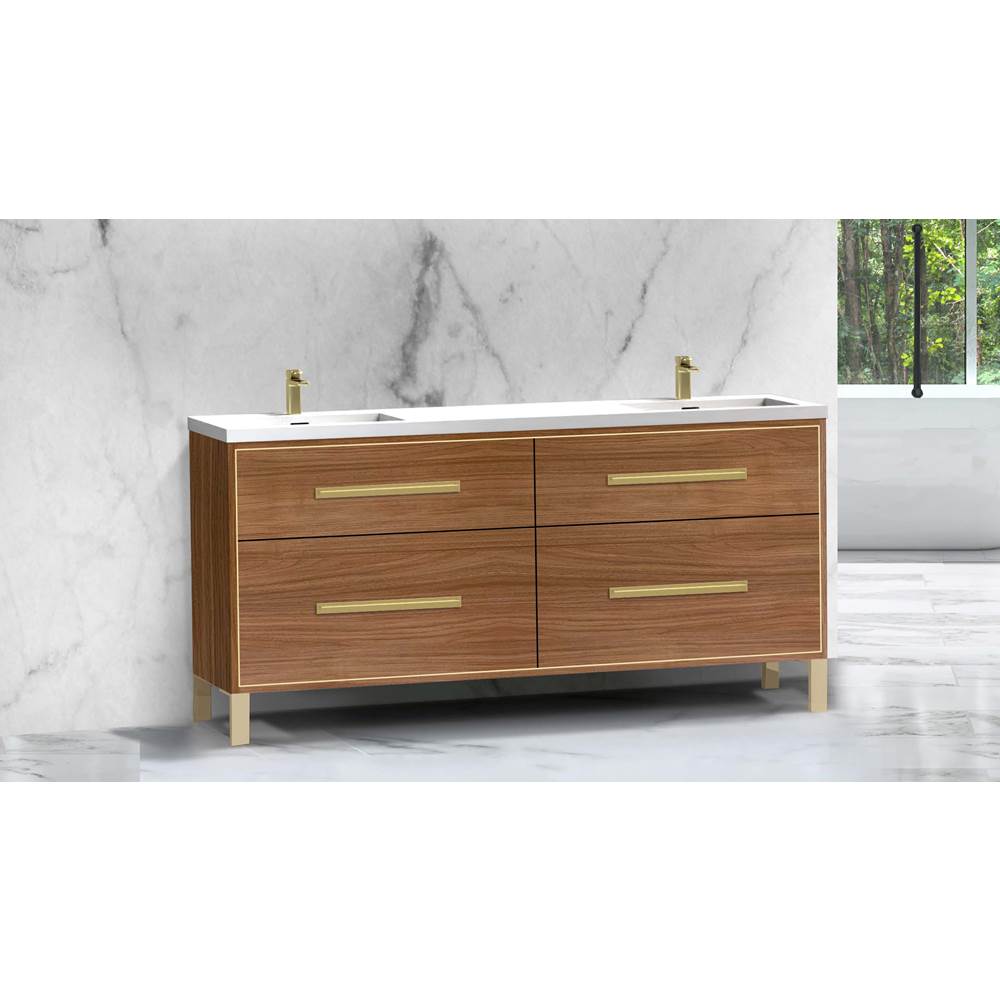 Madeli - Madeli Pinnacle 72'' Free standing Vanity Cabinet in Natural Walnut/HW: Brushed Nickel(BN) - Natural Walnut With Brushed Nickel