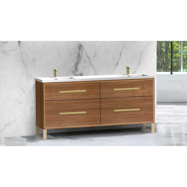 Madeli - Madeli Pinnacle 72'' Free standing Vanity Cabinet in Natural Walnut/HW: Matte Black(MB) - Natural Walnut With Matte Black