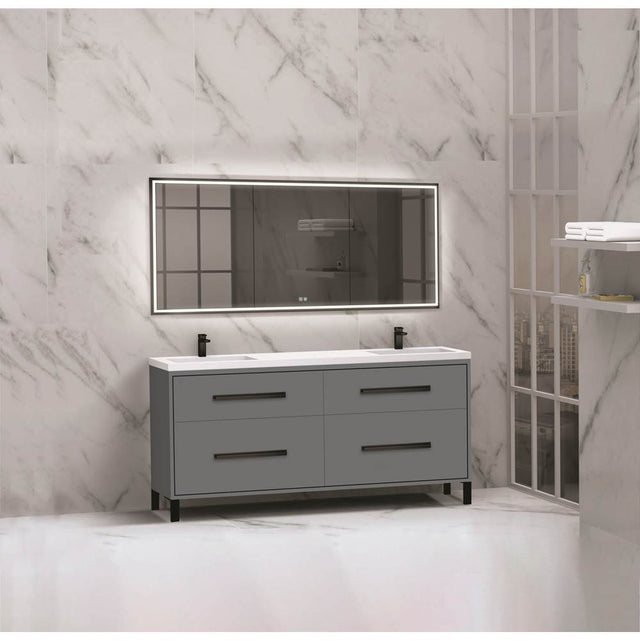 Madeli - Madeli Pinnacle 72'' Free standing Vanity Cabinet in Studio Grey/HW: Satin Brass(SB) - Studio Gray With Satin Brass