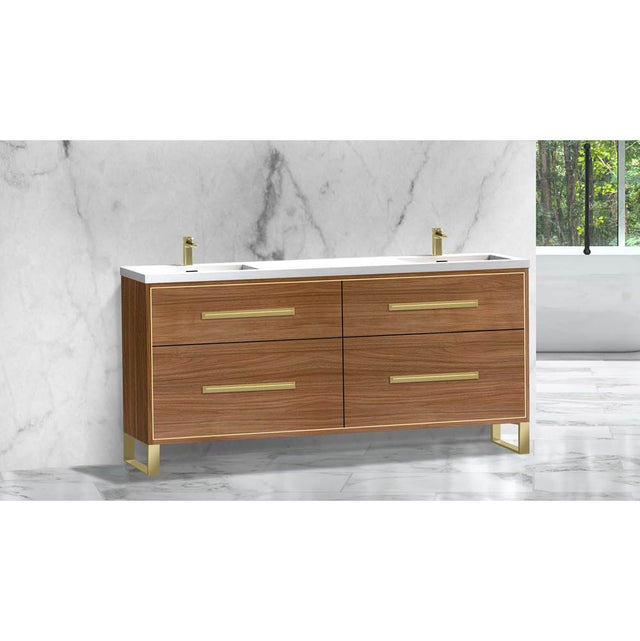Madeli - Madeli Pinnacle 72'' Free standing Vanity Cabinet in Natural Walnut/HW: Matte Black(MB) - Natural Walnut With Matte Black