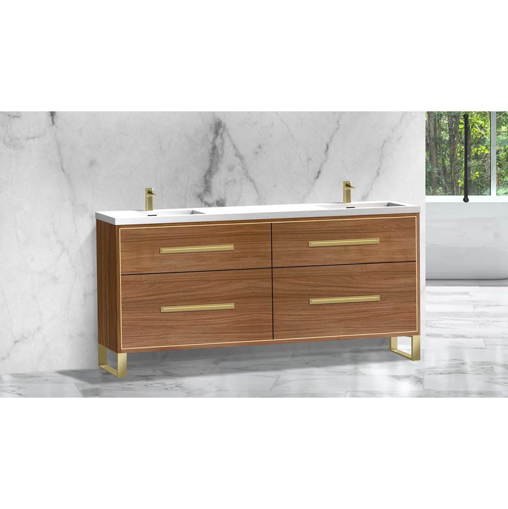 Madeli - Madeli Pinnacle 72'' Free standing Vanity Cabinet in Natural Walnut/HW: Polished Chrome(PC) - Natural Walnut With Polished Chrome