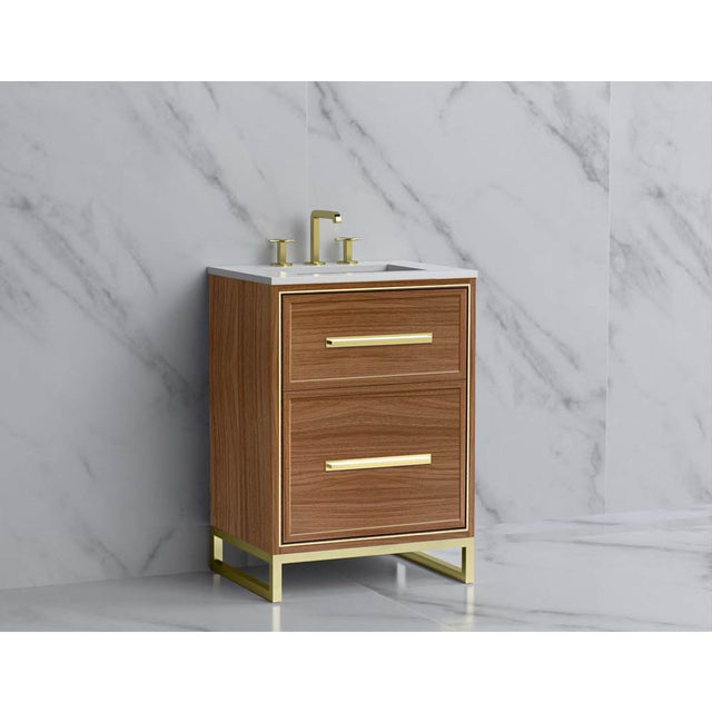 Madeli - Madeli Profile 24'' Free standing Vanity Cabinet in Natural Walnut/HW: Handle & Feet Satin Brass(SB) - Natural Walnut With Satin Brass