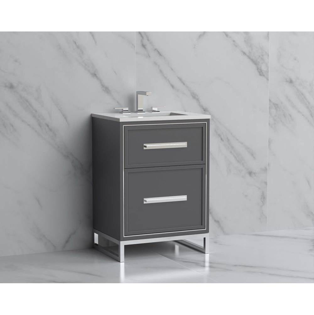 Madeli - Madeli Profile 24'' Free standing Vanity Cabinet in Studio Grey/HW: Handle & Feet Polished Chrome(PC) - Studio Gray With Polished Chrome