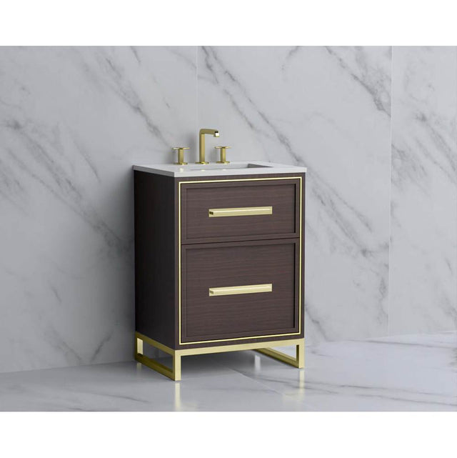 Madeli - Madeli Profile 24'' Free standing Vanity Cabinet in Walnut/HW: Handle & Feet Polished Nickel(PN) - Walnut With Polished Nickel