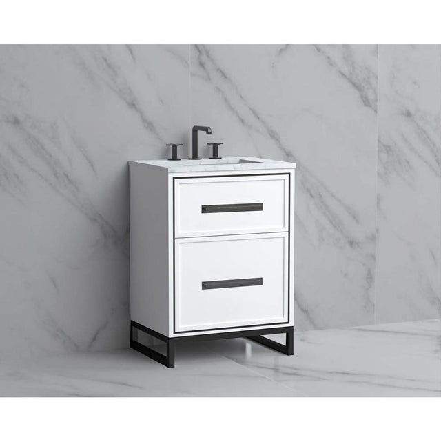 Madeli - Madeli Profile 24'' Free standing Vanity Cabinet in White/HW: Handle & Feet Matte Black(MB) - White With Matte Black